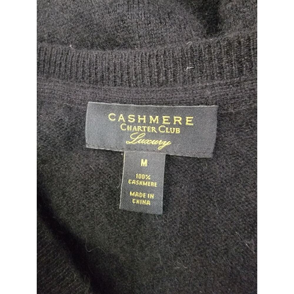 Charter Club Luxury Sweater Womens Medium 100% Cashmere V Neck Black - Picture 7 of 9